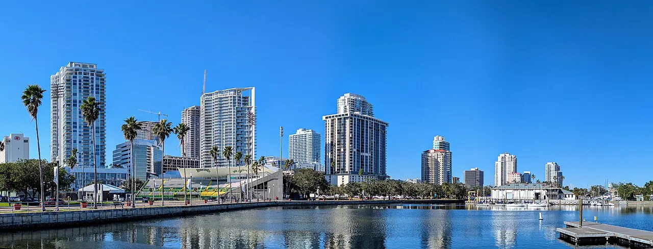 Waterfront high-rise towers of downtown St. Petersburg seen from the waterfront park