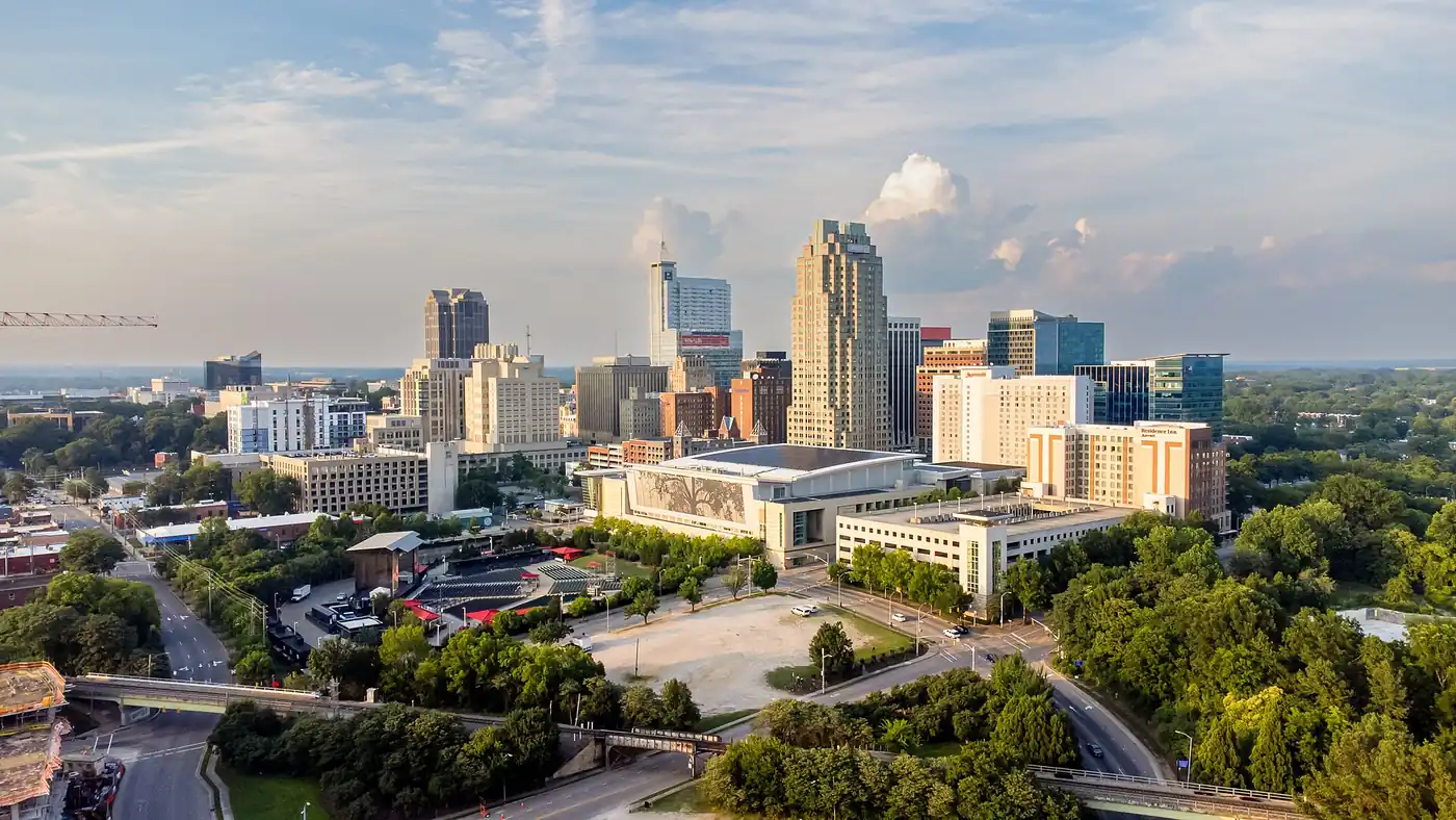 Downtown Raleigh skyline seen from Dorothea Dix Park