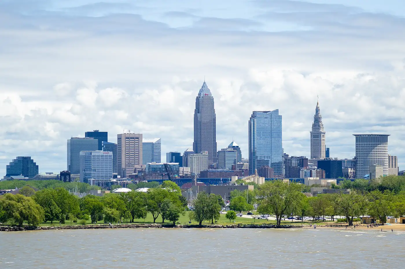 Downtown Cleveland skyline seen from Edgewater Park on Lake Erie, pictured for condo insurance Ohio owners