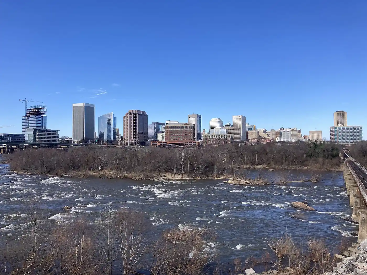Downtown Richmond skyline above the James River